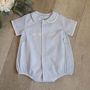 Boy's Heirloom Blue Creeper Romper Feltman Brothers Newborn Tug Boat NEW